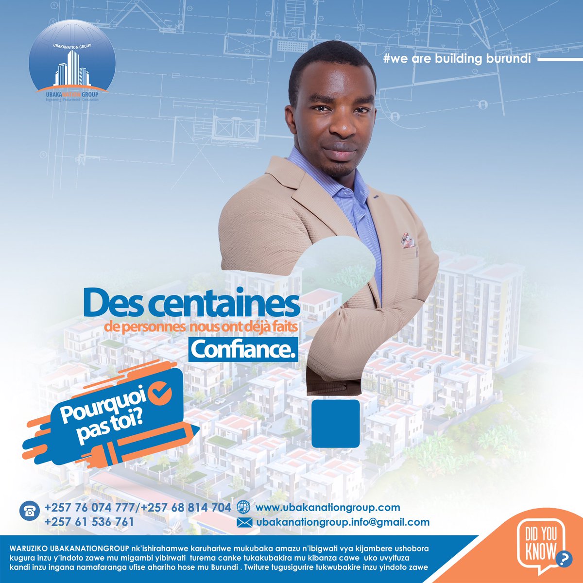 Des centaines de belles maisons construites,🏠

Des centaines de clients heureux🥳

Ils nous ont fait confiance, pourquoi pas vous? 🤷🏽‍♀️

Pour vos besoins en construction et réaménagement,  contactez Ubakanation Group
#Burundi #wearebuildingburundi