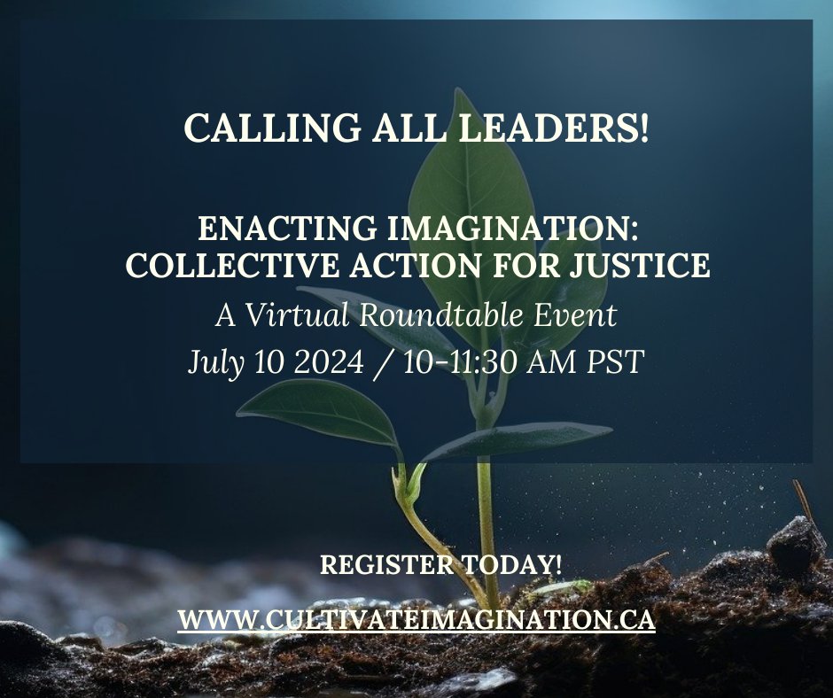 Calling all imagination accomplices!
You are invited to connect with leaders, scholars, and activists who are interested in the vitality of imagination for social/eco justice. 
When: July 10, 2024, 10 AM (PDT)
Format: Virtual Roundtable
Register today! eventbrite.com/e/enacting-ima…