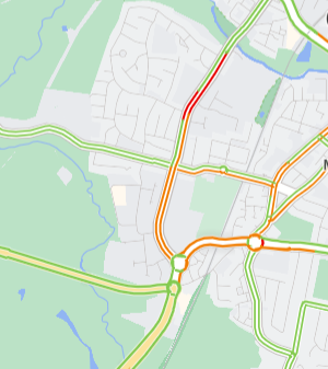 Chelmsford, Westway (A1016) – Slow moving traffic between Robjohns Road and Writtle Road