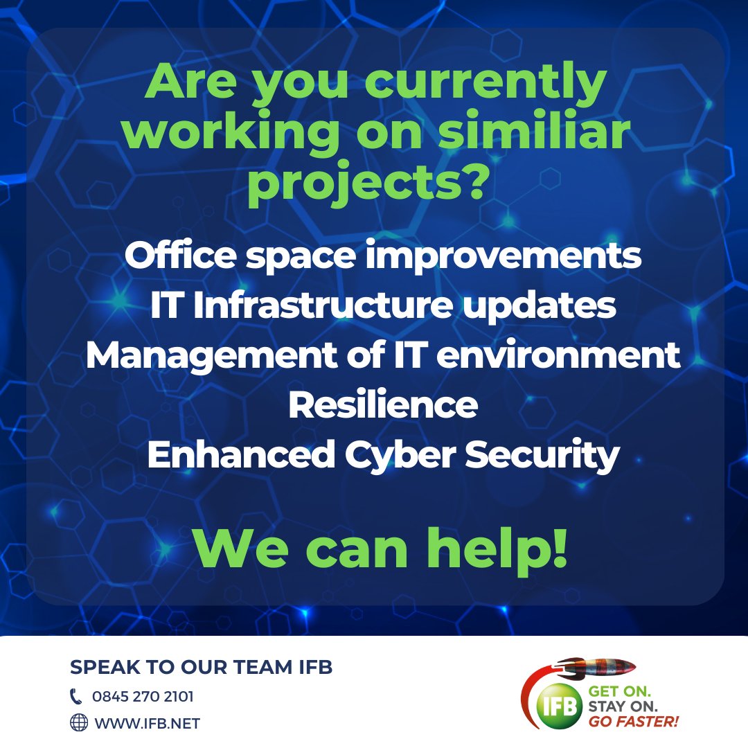 IFB_LTD's tweet photo. Working on similar projects? Why not contact our #TeamIFB and have a chat how we can support you.

📞 0845 270 2101
  📧 geton@ifb.net
  🌐 https://t.co/IHw9CWUlJU

#msp #managedservices #connectivity #networks #cybersecurity #businessphonesystems #cloud https://t.co/RKehJpH3oG
