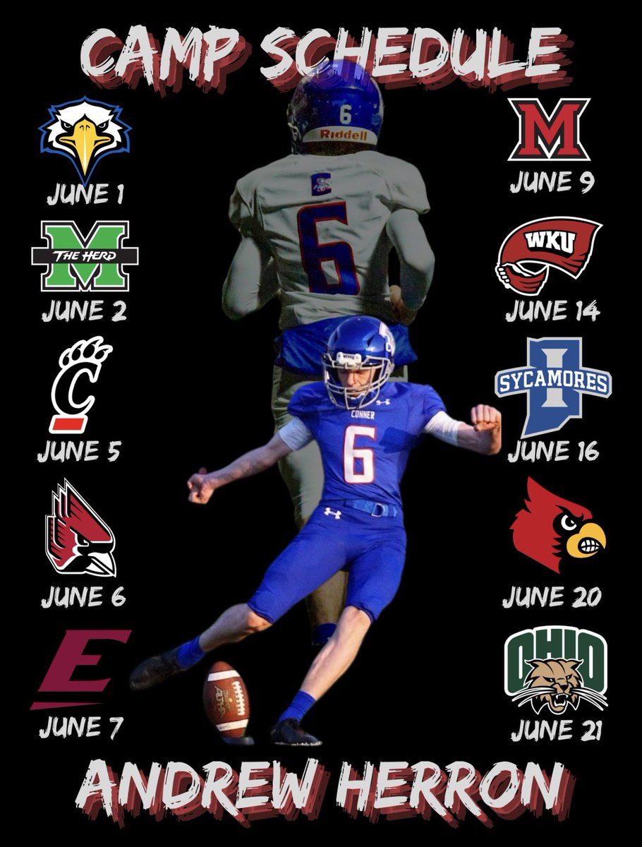 June specialist camp schedule, excited to compete! @CoachTreadAWay @CoachJGalante @Coach_Conner @coach_hoferFB @CoachGriffith @MatthewAmburge2 @Coach_Blocker @coachschwettman @CoachLaRussa @Joe_Seymour26 @CoachMaslowski @CoachAMueller @CoachFaanes