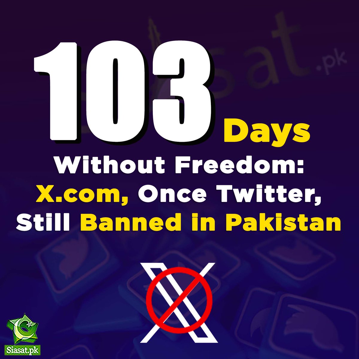 Day 103: The popular social media app @x remains blocked in Pakistan. #InternetFreedom #Censorship @elonmusk @GovtofPakistan @MoIB_Official, @PTAofficialpk #PakistanUnderFascism @amnesty @UNHumanRights @amnestysasia @RSF_inter @hrw @ThinkDemocracy @democracynow @_FAFEN @IFES1987