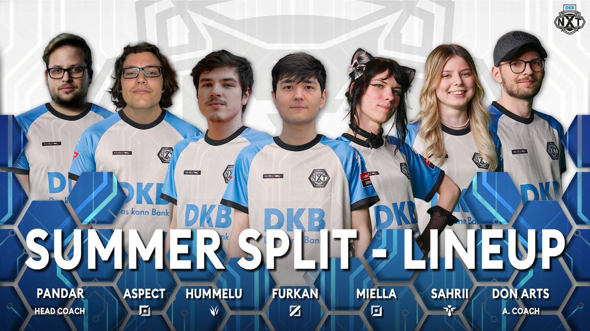 💥 UNSER ACADEMY TEAM FÜR DEN SUMMER SPLIT! 💥

🔝 <a href="/aspect1403/">Aspect</a> 
🌴 <a href="/Lol_Hummelu/">Hummelu</a> 
🧙 @FurkaanEUW 
🏹 <a href="/CatgirlMiella/">SK Miella</a> 
🤝 <a href="/Sahriilol/">Sarah ✨</a> 

🧑‍🏫 <a href="/PandarEUW/">Pandar</a> (Head Coach)
🧑‍🏫 <a href="/donarts/">Don Arts</a> (Assistant Coach)
🧑‍💻 Daniel (Manager)