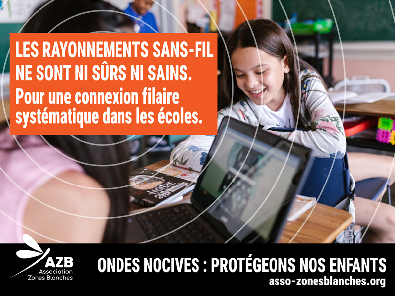 AZB_ehs_mcs's tweet image. POUR UNE CONNEXION FILAIRE SYSTEMATIQUE DANS LES ECOLES

Nos visuels ici :
asso-zonesblanches.org/visuels-dinfor…

-

#Electrosmog #Ondes #AntennesRelais #Stop5g #Grossesse #Sante #Santé #Antennes #Prévention #RFwaves #wifi #smartphones #Iphone #Enfants #école #StopWifi