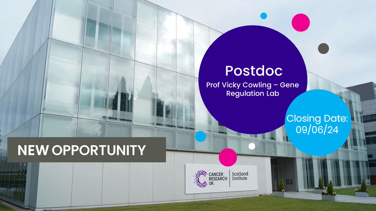 Prof Vicky Cowling (@Vichaico) is looking for a Postdoctoral Research Scientist to join her lab to investigate RNA cap regulation in brain cancers

📅Closing date: 9 June 2024

👉Find out more and apply here: crukscotlandinstitute.ac.uk/careers/postdo…