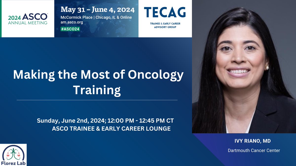 Oncology trainees take note of this fantastic talk by Dr. @IvyLorena_Md---> How do you make the most of your #OncologyTraining⁉️ Be there! ➡️➡️ Sunday June 2nd, 12:00-12:45pm @ASCOTECAG @ASCO #ASCO24 🎯