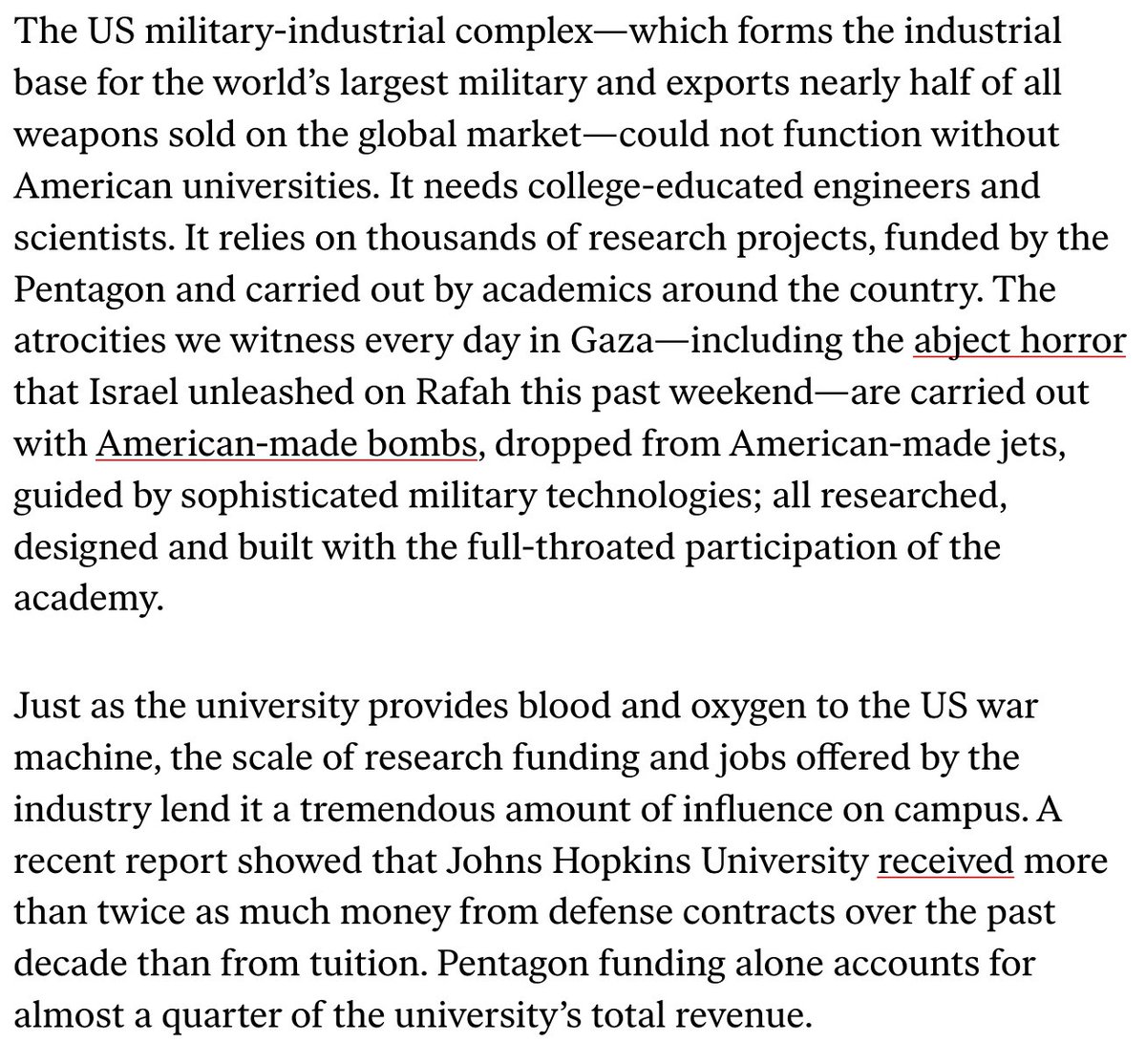 The scale of the US military-industrial complex's grip on higher education is just staggering—if you want to understand why schools went so ballistic over calls to divest from war, start here thenation.com/article/archiv…