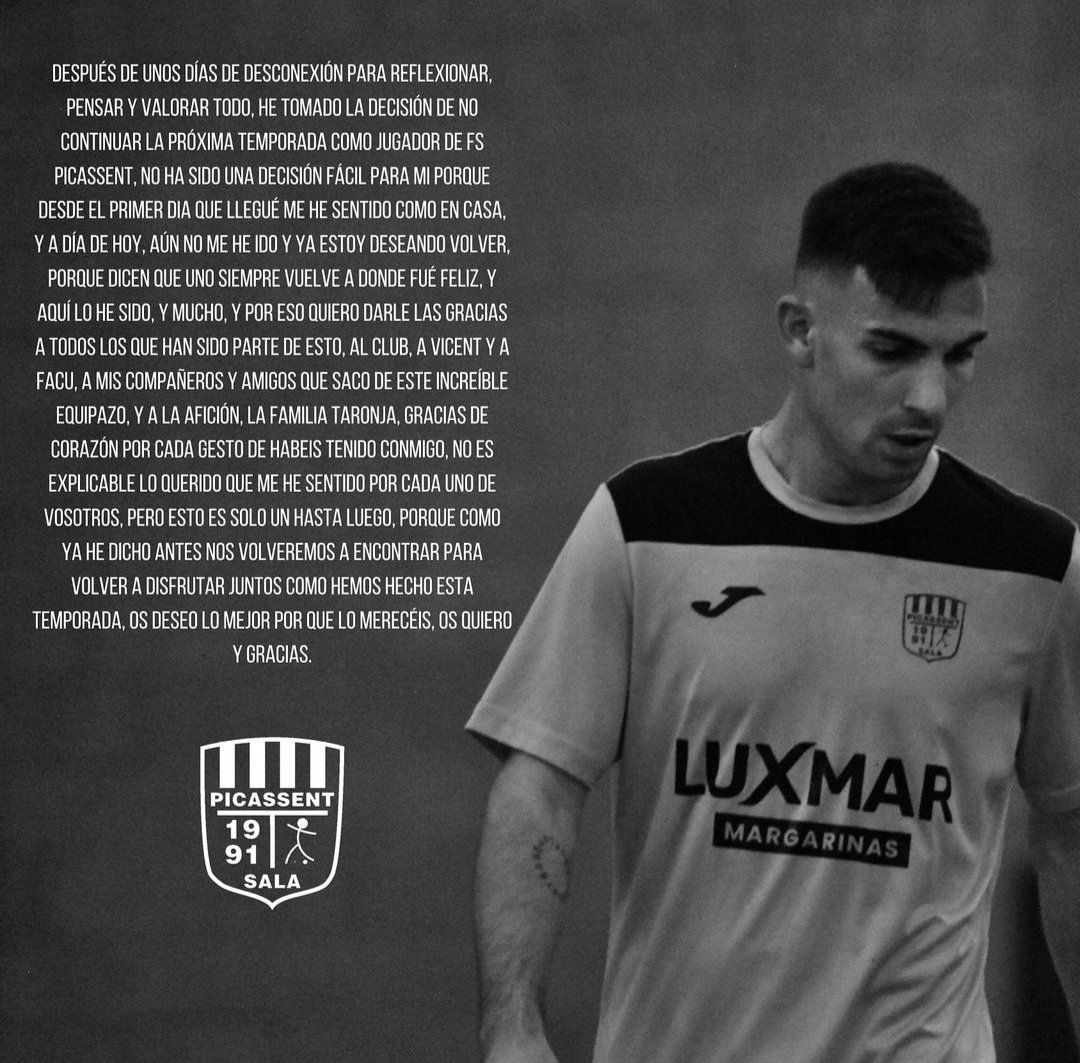 Ramon Santos comunica que no seguirá en el <a href="/FSPicassent/">FSPicassent</a> . El jugador gaditano ha jugado media temporada tras su paso por el <a href="/LUDfutbolsala/">Levante UD FS</a>  consiguiendo un puesto para los Playoffs de 2ª División 🟠🟠