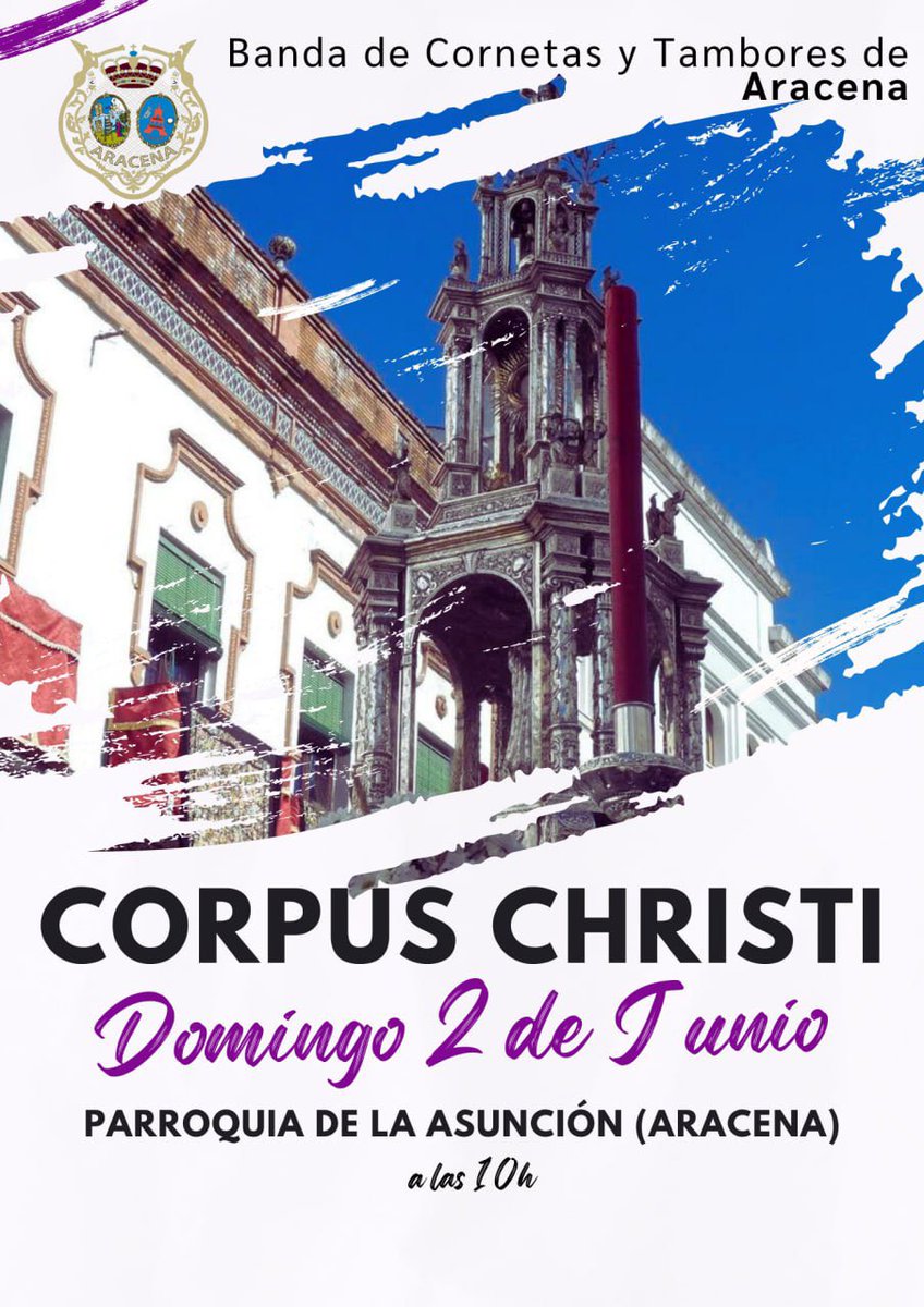 📇AGENDA📇

Nos preparamos para la festividad del Corpus Christi en nuestra ciudad de #Aracena. 
Como ya es tradicional lo acompañaremos abriendo cortejo por las calles de nuestra localidad.
#LaMúsicaDeAracena 
🗓️ Domingo 2 de Junio 
⛪️ Parroquia de Nstra Sra de la Asunción 10h
