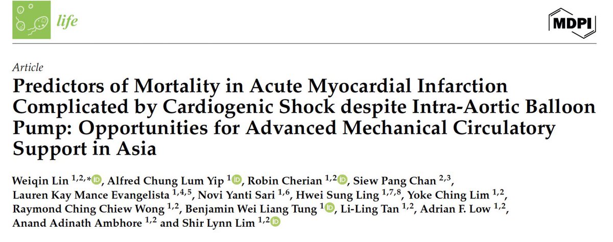 slumberbell's tweet image. Predictors of Mortality in #AMI_CS treated with #IABP and #revascularization, #POV from multi-ethnic Asian cohort:

📌55% 30day mortality rate
📌Significant predictors:🫀arrest, inotropes/vasopressor prior to #IABP, ⬆️lactate,⬇️pH,⬇️Hb
📌Pts sicker than prev studies, likely due…
