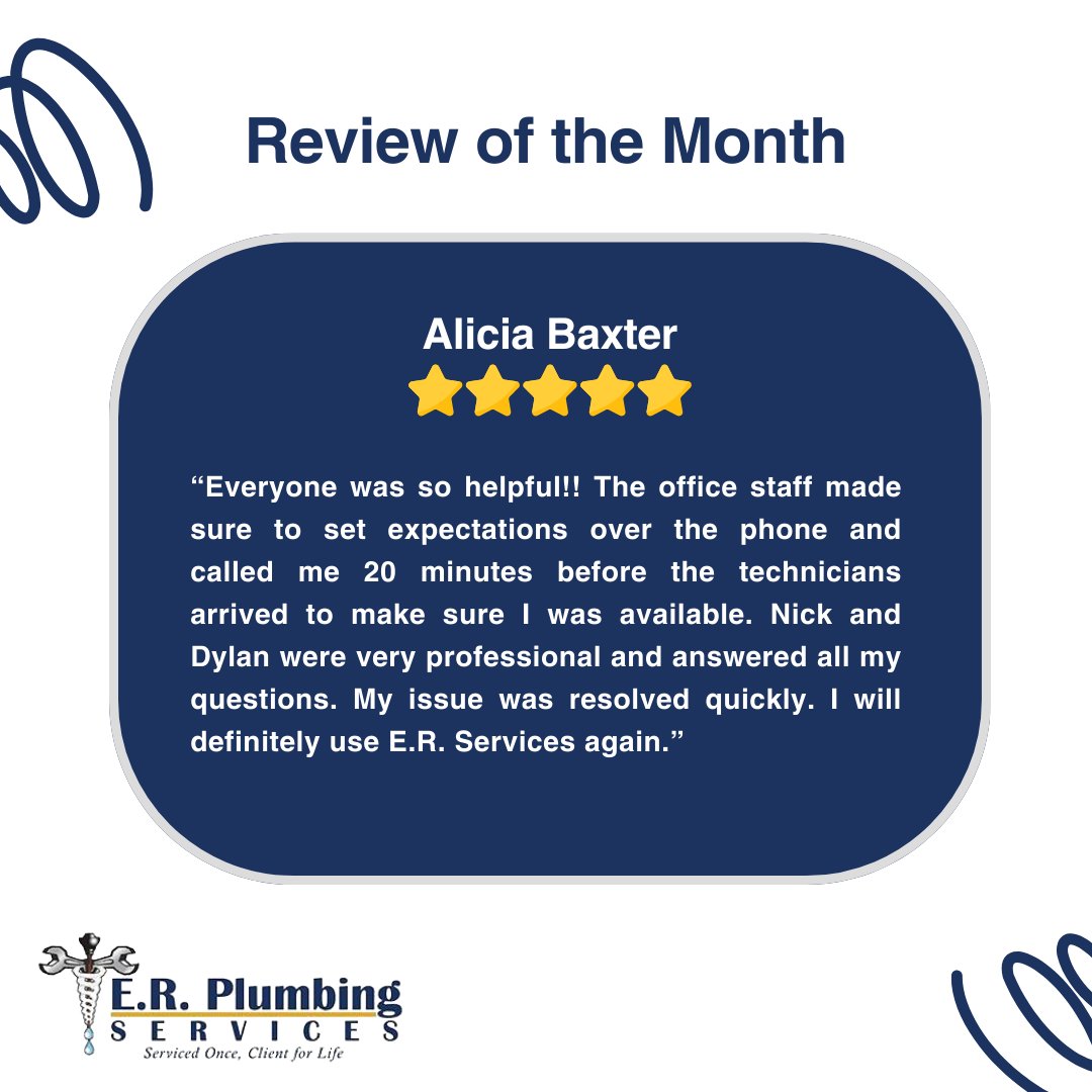 ⭐ Review of the month! ⭐

We want to thank our clients for their valuable feedback.🏆

#ReviewOfTheMonth #ERPlumbingServices