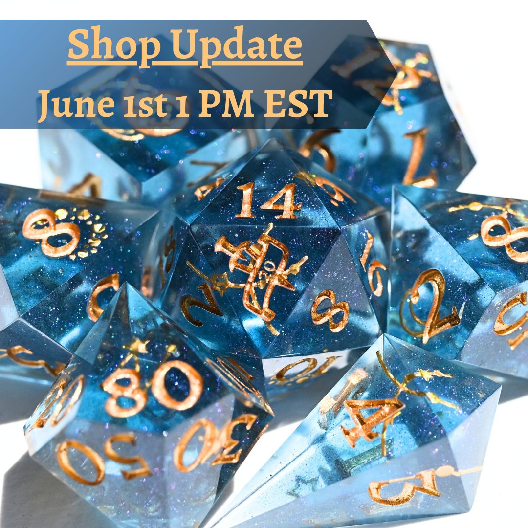 ✨ We're back with a dice update this weekend ✨

We'll have about 20 fresh sets of dice available, plus a bunch of single dice in a bunch of designs. Full previews should be on our page by Friday!

Save the date 🗡️

#dnd #dungeonanddragons #dice