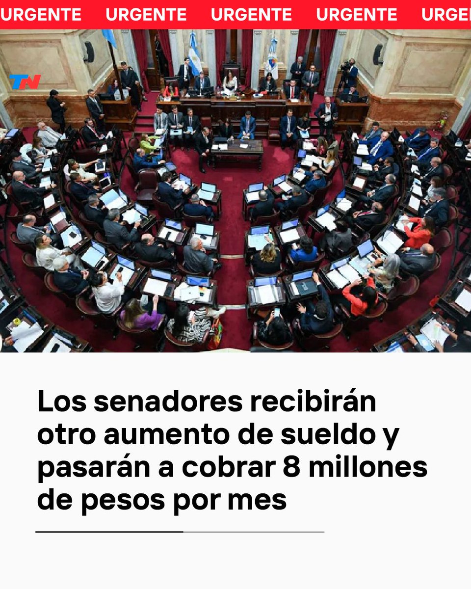 todonoticias's tweet photo. 🔴 AHORA | Los senadores recibirán otro aumento de sueldo y pasarán a cobrar 8 millones de pesos por mes https://t.co/cvmEUAk0A2 https://t.co/VXvWAy2lpA