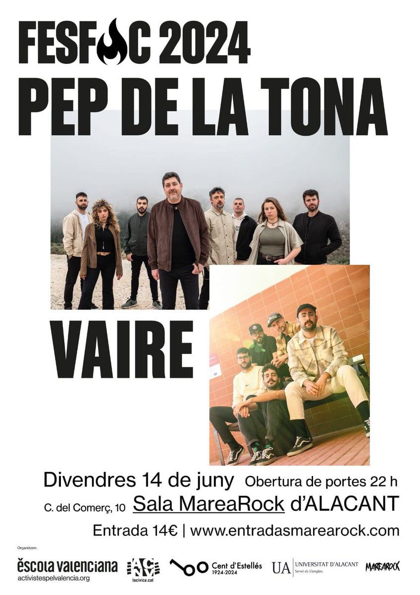pepdelatona's tweet photo. 🔥 14 de juny estarem a ALACANT al #Fesfoc presentant El Temps de la Calor. A la Sala Marea Rock amb @VaireOficial
Concert de Fogueres de #LaGira d'@escolatv
#SíalValencià
#Alacant
Entrades:
https://t.co/zjdzZ4mNe9 https://t.co/XTaLBiXm4a