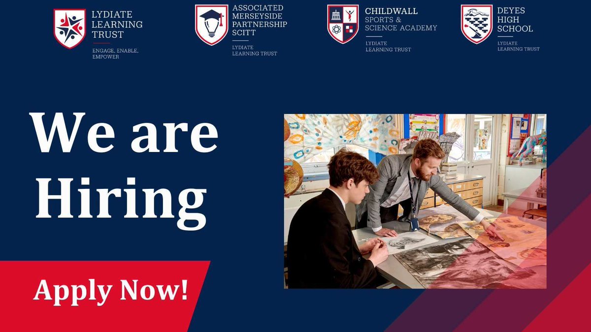 We're recruiting a Computer Science Teacher (M​at. Cover) and I​nclusion Practitioner @Childwall_Acad and a D​irector of Learning D & T, an English Teacher, Science Teacher and a Business Studies & Computing Teacher (M​at. Cover) @DeyesHigh. More info buff.ly/42YUSBn