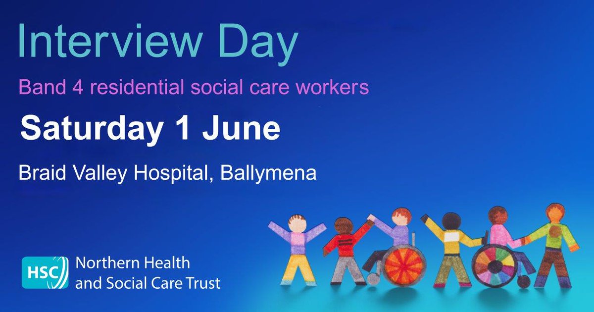 Don’t forget our interview day for Band 4 social care roles takes place on Sat 1 June, 9.30am – 4pm, Braid Valley Hospital in Ballymena 🏥

We’ve positions to fill in Ballymena, Coleraine & Whitehead so please come along if you’re interested in joining #teamNORTH