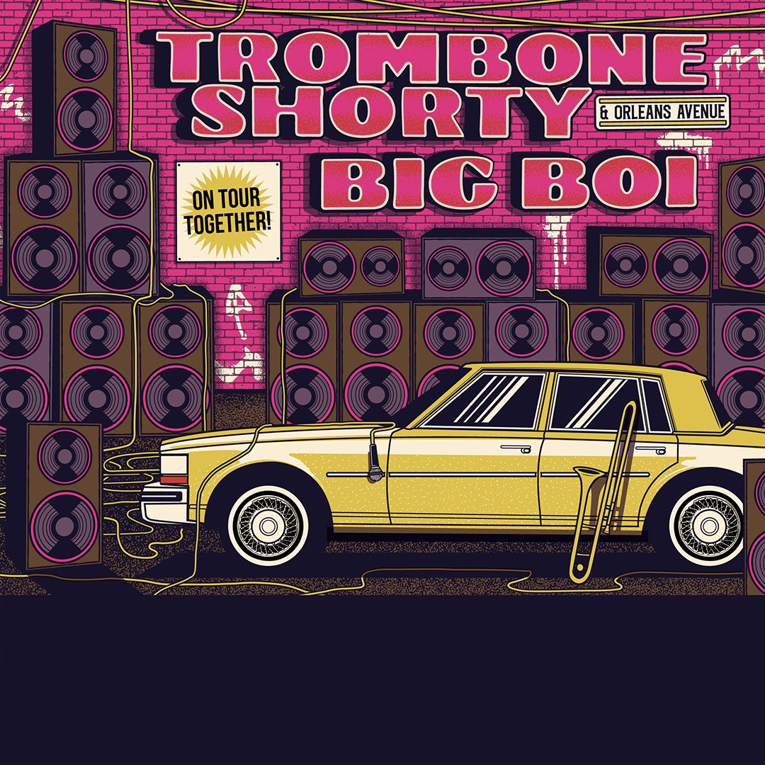 Two weeks out from summer dates with @BigBoi here's the summer poster reveal featuring a limited-edition funky ride designed by Status Serigraph --only available at the gigs 😎

For tickets, show info and lineup details: tromboneshorty.com/tour/

#livemusic #NOLAxATL