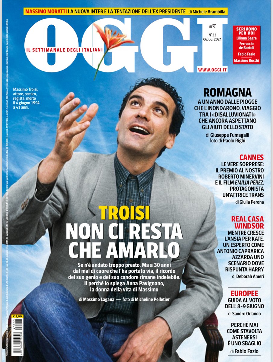 Sul nuovo #OggiSettimanale: #Troisi raccontato dalla sua Anna Pavignano 30 anni dopo; #Moratti e la nuova #Inter; #Romagna un anno dopo, senza aiuti; guida alle #Europee; e se a #Windsor tornasse #Harry?. E i solo nostri <a href="/DeBortoliF/">Ferruccio de Bortoli</a> <a href="/fabfazio/">Fabio Fazio</a> #LilianaSegre #MassimoBucchi