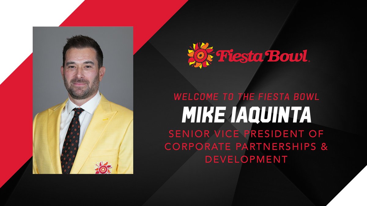 🤝 𝐖𝐄𝐋𝐂𝐎𝐌𝐄: As the #FiestaBowl Organization launches into a new era of college football and an organizational brand refresh, we are proud to announce Mike Iaquinta as our new Senior Vice President of Corporate Partnerships & Development!

🔗 bit.ly/4aIvbqO