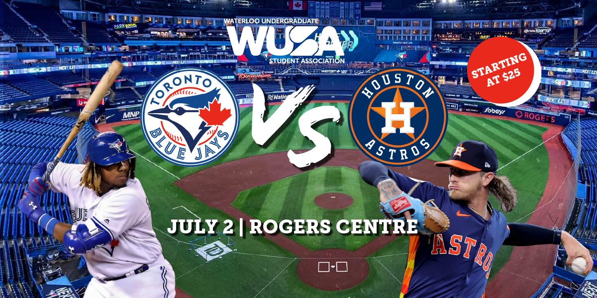 Batter up! It’s almost time to catch the Blue Jays in action. ⚾

Head to Toronto's Rogers Centre on July 2 for a memorable day with your Waterloo friends to cheer on our Toronto Blue Jays vs. the Houston Astros! 🎉

➡️ Get tickets now at wusa.ca/events

#uwaterloolife