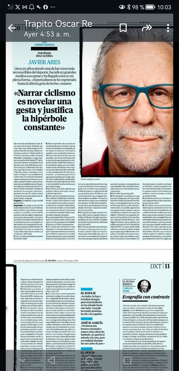 Javier Ares es un gran ejemplo de cómo ser gente y extraordinario periodista, los años pasan y su historia queda para todas nuevas generaciones.