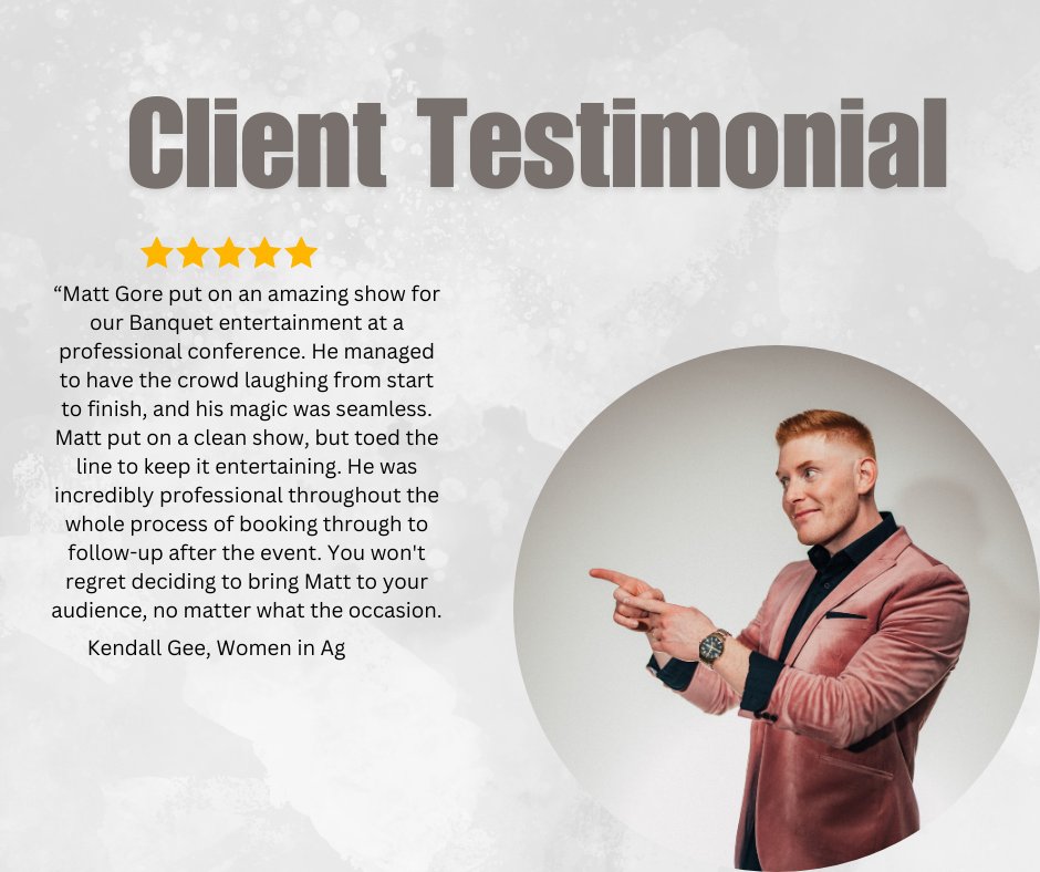 ✨ Honoured to receive such wonderful feedback! Bringing laughter and amazement to events is my passion. If you're looking for top-notch entertainment for your next event, I'm here to deliver an unforgettable experience! 🎩 mattgore.com
.
.
.
.
.
#MattGoreMagic