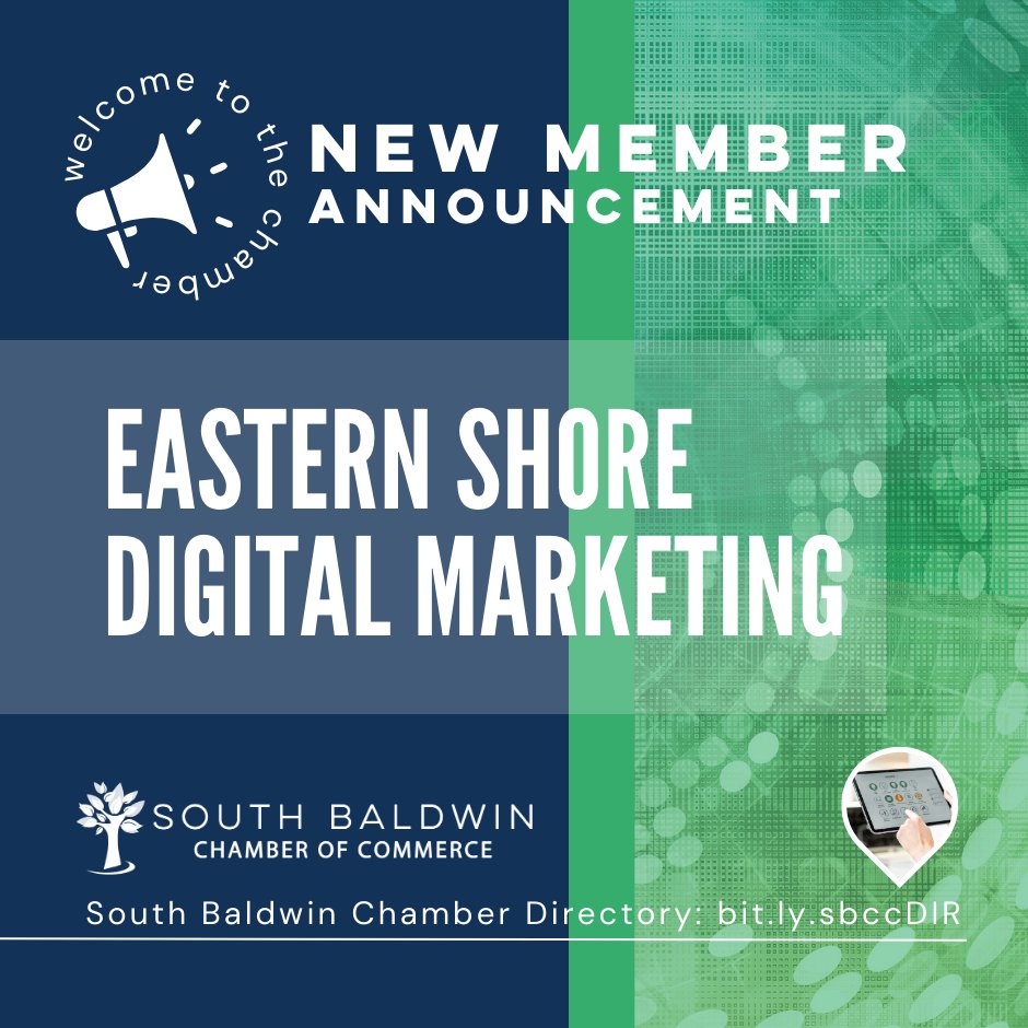 📢 #NewMember! We welcome Eastern Shore Digital Marketing to the South Baldwin Chamber of Commerce!

#WelcomeWednesday #1mylocalchamber #SouthBaldwinChamber #digitalmarketing #digitalmarketer

✱ SBCoC Directory: southbaldwinchamber.com/list/member/ea…