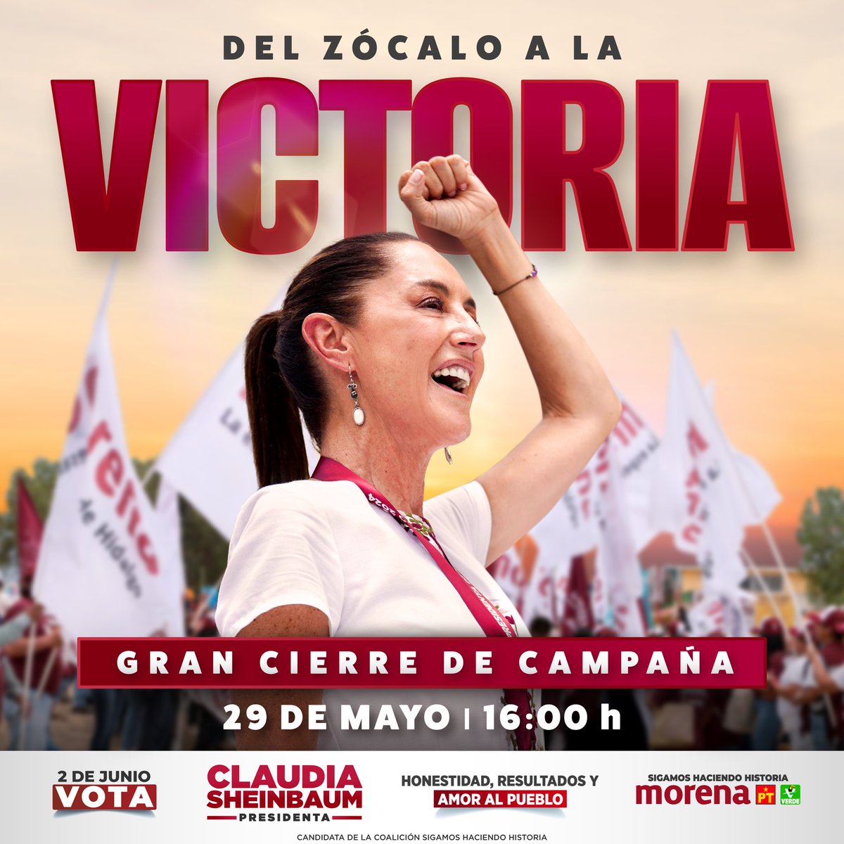 Hemos hecho una campaña extraordinaria y hoy es el último acto de nuestra gira. ¡Del Zócalo a la victoria! Nos vemos a las 4 p.m.