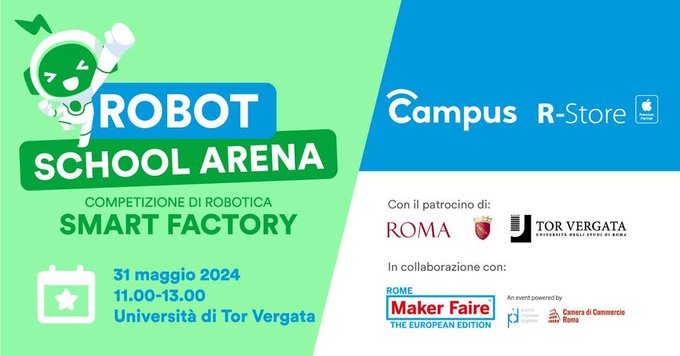 Aspettando #MFR2024 👾 Il #31maggio metti alla prova le tue abilità alla 'Competizione Smart Factory', la challenge di #robotica rivolta alle #scuole primarie e secondarie di I livello di #Roma!
🏆Scopri il regolamento e iscriviti: rstore.it/robot-school-a…
📍@ing_torvergata