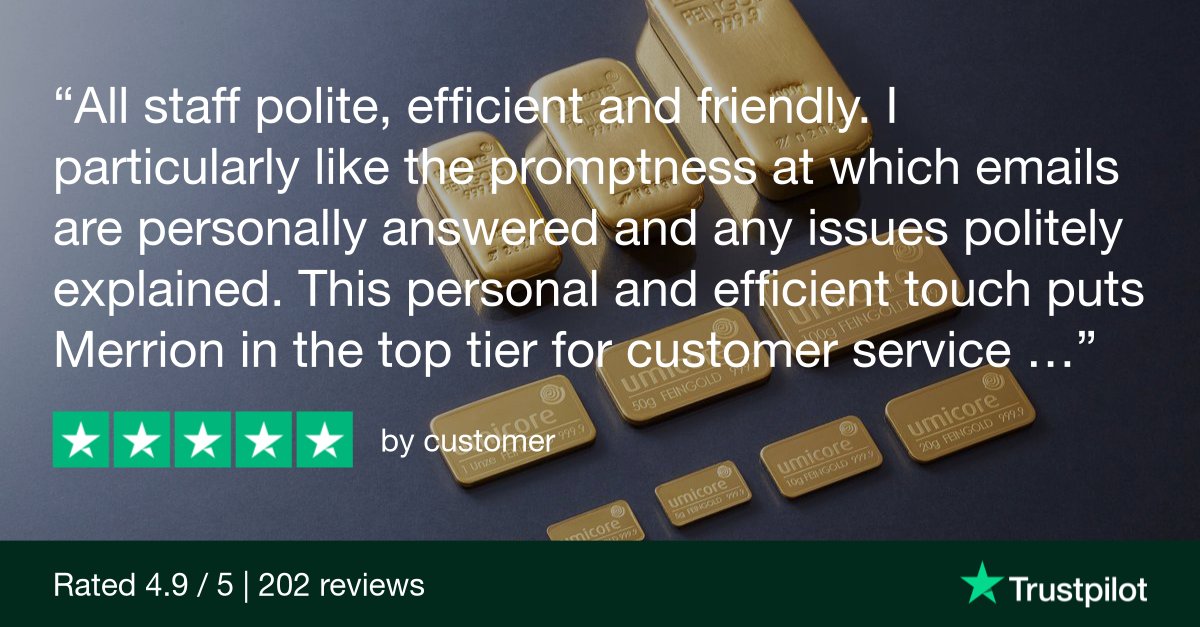 💫Merrion Gold recently hit 200+ reviews on Trust Pilot!

🎉Thank you to all of our customers for your support and trust.

#Gold #Silver #Investment #Trading #PreciousMetals