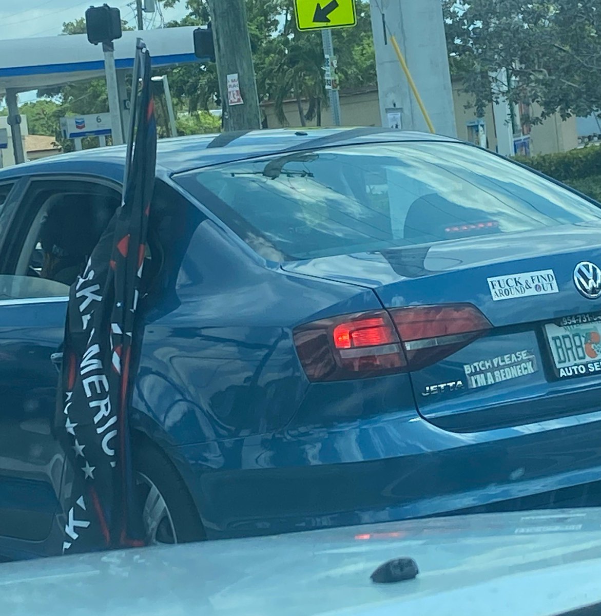 A black man with trump garb all over his car in Broward county. Imagine that. Churches are conning people into Trump for their own #TaxCuts.

#TaxTheChurches

Had to edit out his full license plate but there are two HUHE Trump stickers on other side. 🙄 #BLM #BlackLivesMatter