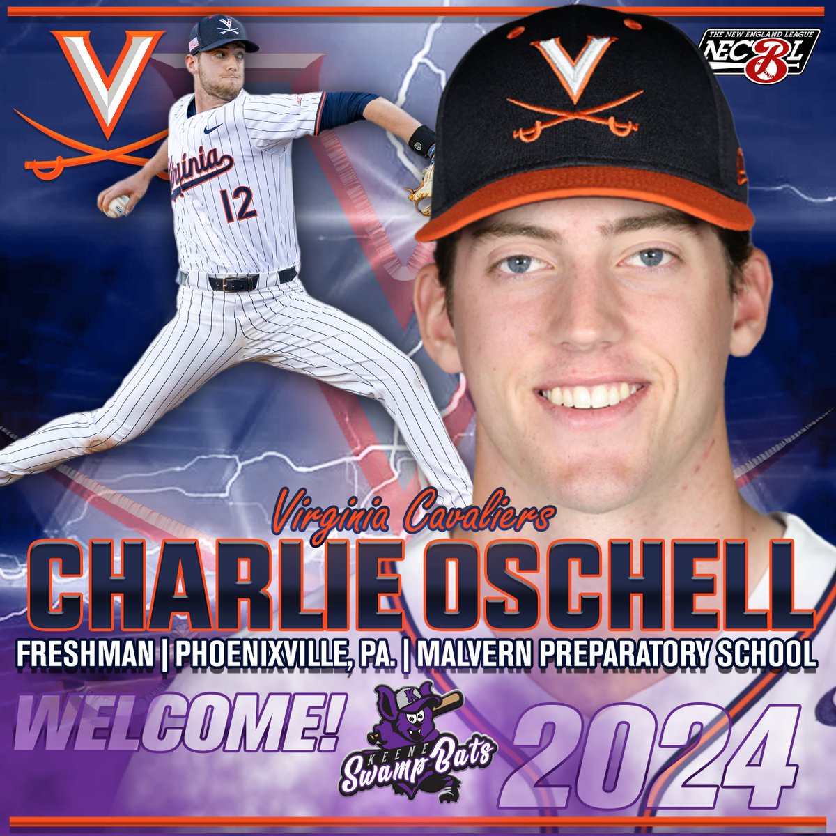 Meet our two arms from @UVABaseball, starting with @coschell4 who just completed his rookie season.  He helped Malvern Prep to the 2023 PAISAA state championship and got the W in the title game.  Out of HS, he was ranked the No. 9 player and No. 6 RHP in PA by Perfect Game.