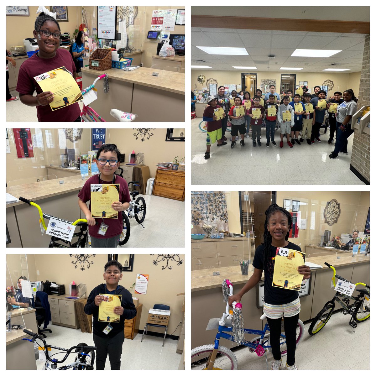 Celebrating the students who had perfect attendance all year. Gift cards for all and 4 lucky students are going home with bikes. Way yo go!! @SammonsES_AISD #myaldine