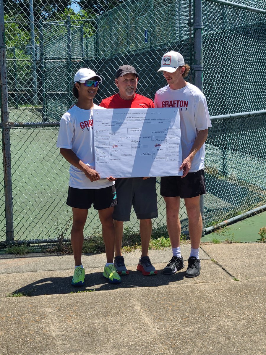 GRAFTON HIGH TENNIS
2024 REGION 3A DOUBLES CHAMPS!!!

Rainer Christiansen and John Lee defeat Tabb duo 6-1, 6-0.

Great Job Guys!!!