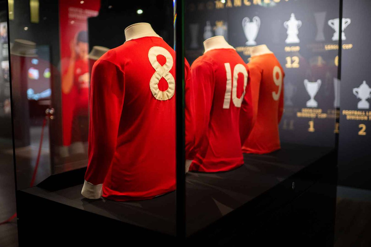 📸 - For the first time since 1973, the jerseys of George Best, Denis Law and Sir Bobby Charlton are brought together at Old Trafford in a new exhibition at the Museum. [mu] #MUFC