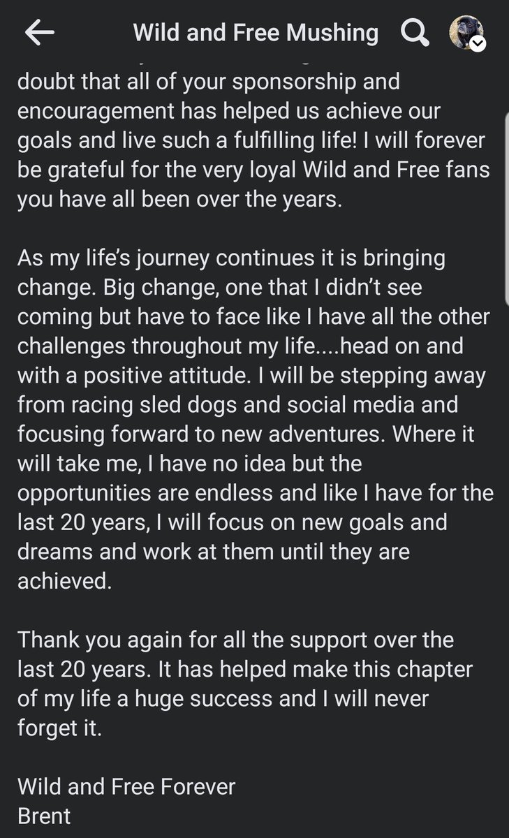 Brent Sass announced today that he is 'stepping away from racing and social media'. #MusherTwitter