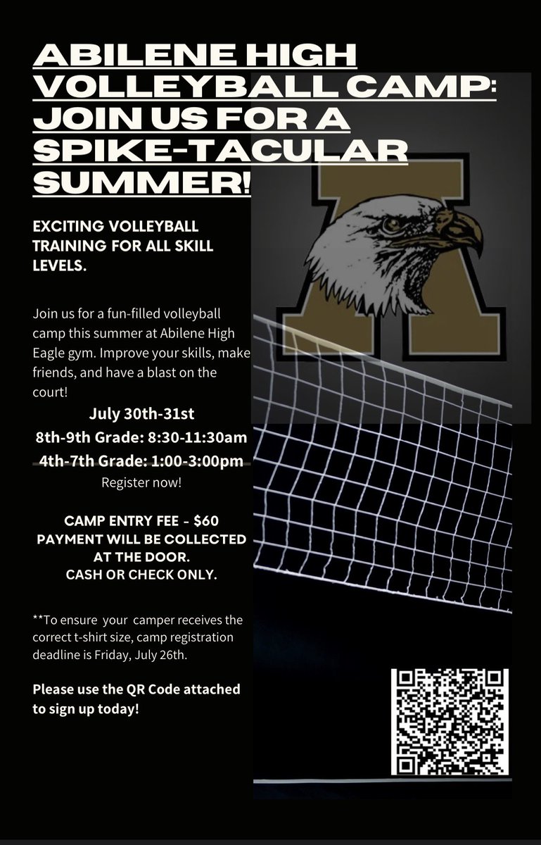 AHSEagleVB's tweet photo. 4th-7th Grade Volleyball Camp has been rescheduled for July 30-31 from 1-3. There is still time to sign up! Please register now! https://t.co/KfDAlvjeXg