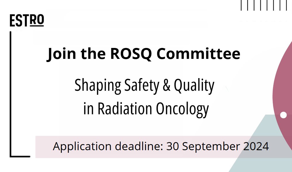 📣 Join our ROSQ Committee: we're seeking dedicated professionals to help position ESTRO at the forefront of #Safety, #Quality, and #RiskManagement in Europe. Your insights are crucial to our mission!
📅Appy by 30 September: bit.ly/3Wm94TU