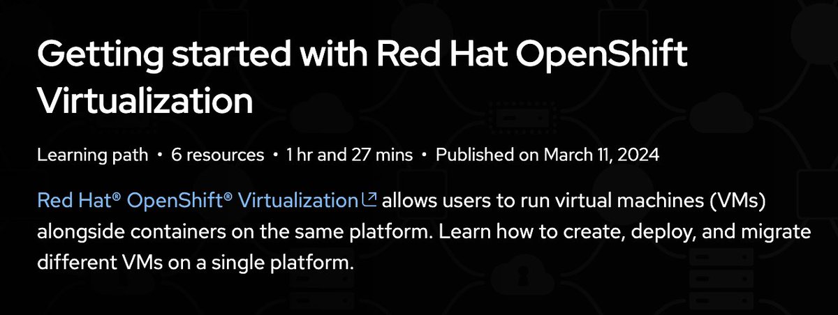 Want to simplify #VM management and reduce time to production? You should know how to get started with @RedHat OpenShift #Virtualization. This learning path outlines the steps to configure it, deploy new VMs, and import existing ones to a new environment: bit.ly/450o23U