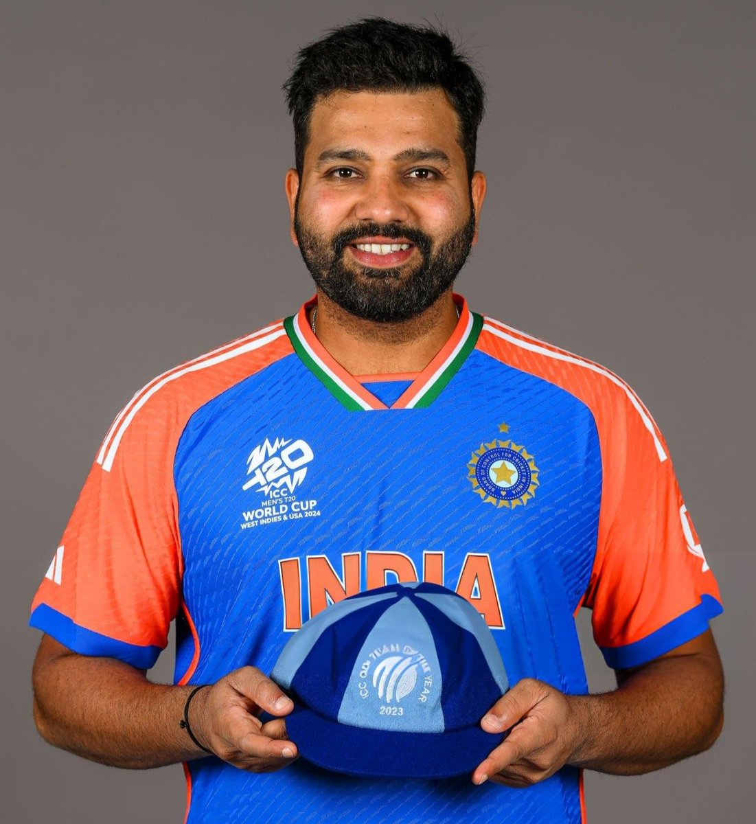 Indian Captain Rohit Sharma with the ICC ODI team of the year 2023 Cap. 🇮🇳 - The Hitman of cricket.