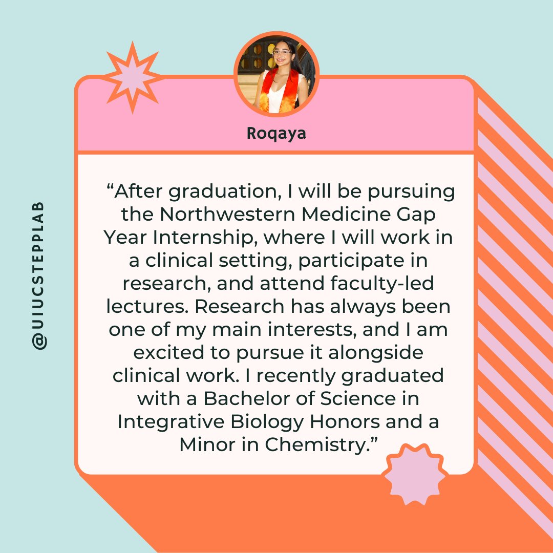 STEPP Lab (@labstepp) on Twitter photo Congrats Roqaya!🥳Our RA Roqaya recently graduated and will be attending the Northwestern Medicine Gap Year Internship in Chicago where she will continue to engage with her research interests and learn more about medicine before applying to medical school. Congrats Roqaya!🥳Our RA Roqaya recently graduated and will be attending the Northwestern Medicine Gap Year Internship in Chicago where she will continue to engage with her research interests and learn more about medicine before applying to medical school.