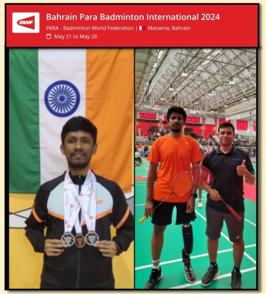 Singles🥉🏸(BRONZE) Doubles 🥈🏸(SILVER) Mixed Doubles 🥈🏸(SILVER) Jagadesh Dilli from Chennai,Tamilnadu won medals for India 🇮🇳 at Bahrain Para Badminton International, May 2024. Congratulations Champion 🏆 #mindtraining #motivation #paracoach #parabadmintoncoach #parabad