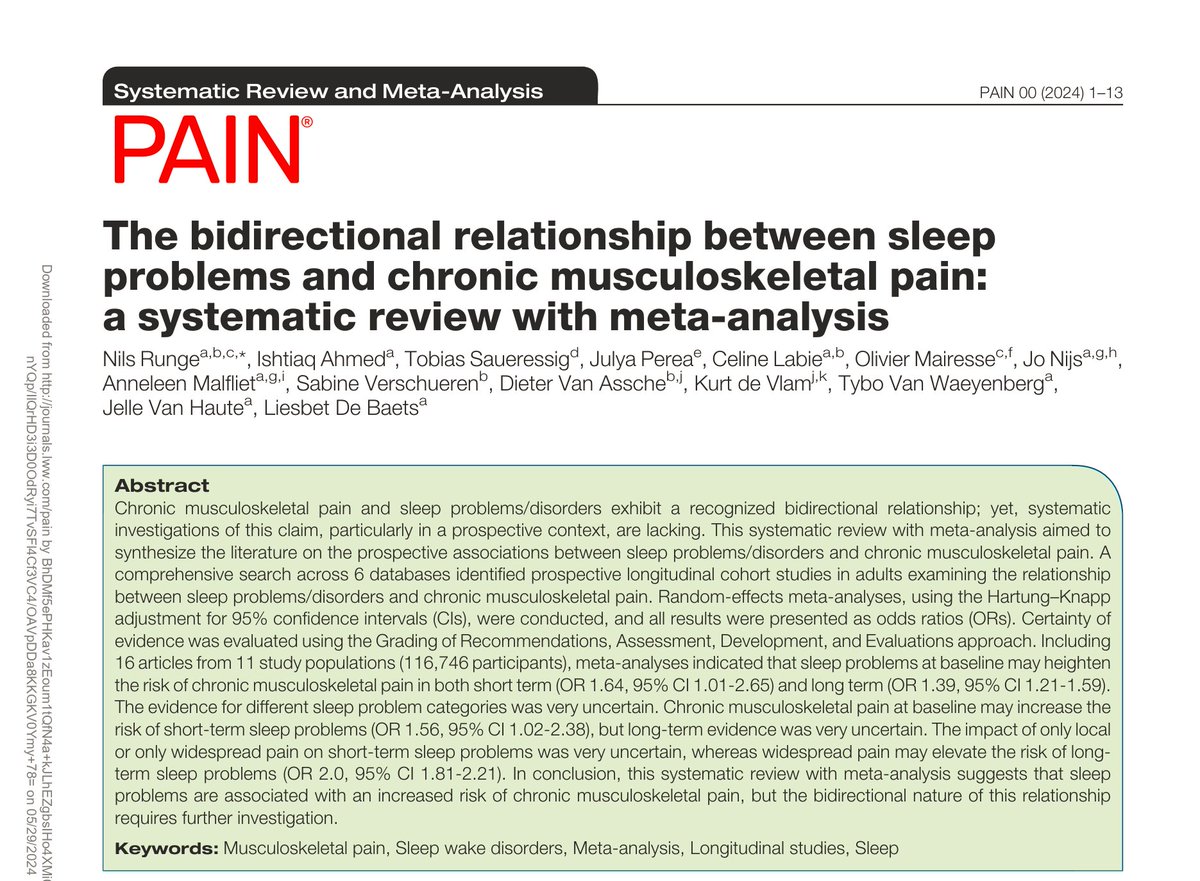 The bidirectional relationship between sleep
problems and chronic musculoskeletal pain:

a systematic review with meta-analysis

👏👏👏

journals.lww.com/pain/abstract/…