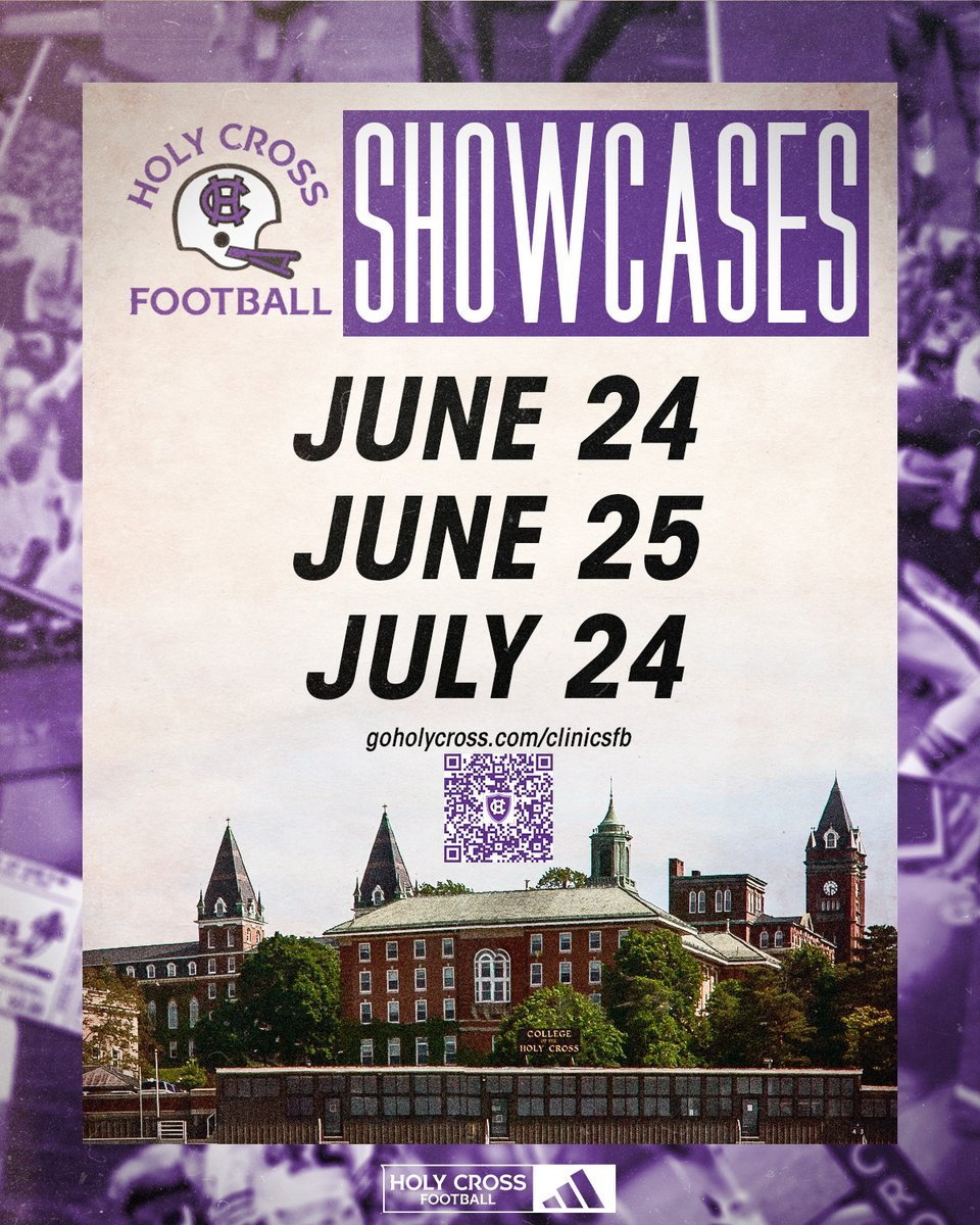 Join us at our upcoming Holy Cross Football Showcases! ✝️ June 24 ✝️ June 25 ✝️ July 24 MORE INFO ➡ goholycross.com/clinicsfb #GoCrossGo