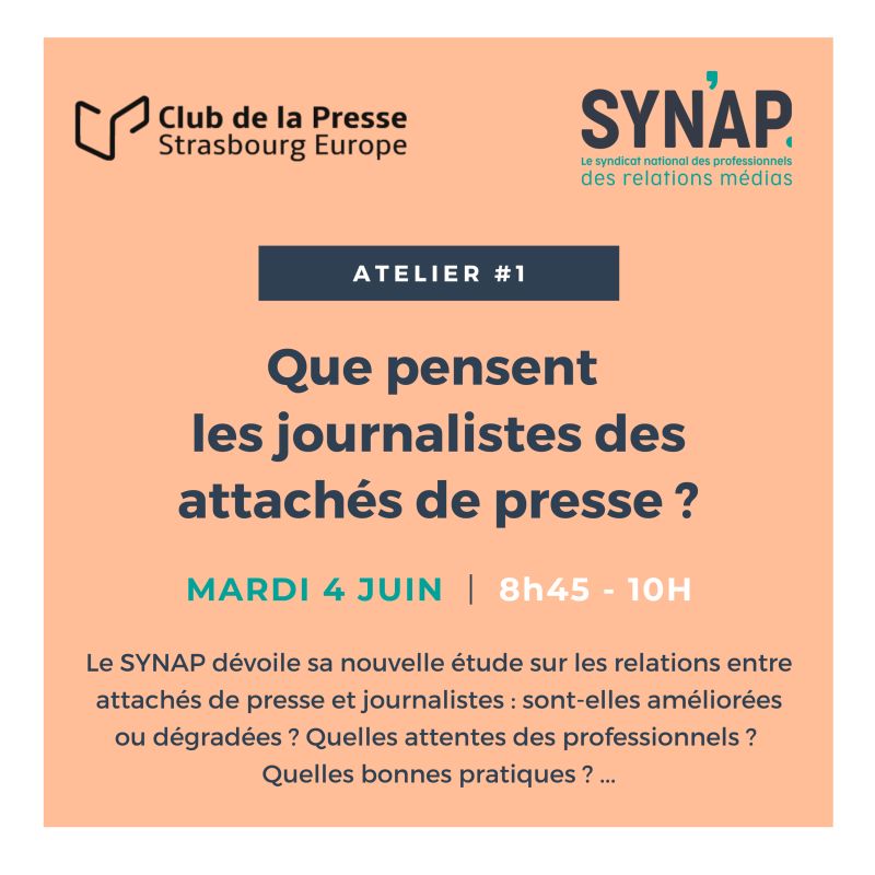 🗓️ La délégation Grand-Est du SYNAP organise avec le @PressStrasbourg  un atelier au cours duquel le SYNAP présentera les résultats de son éttude  "Que pensent les journalistes des attachés de presse ?". 
Inscriptions👉 : docs.google.com/forms/d/e/1FAI…
#journalistes #médias #RP #etude