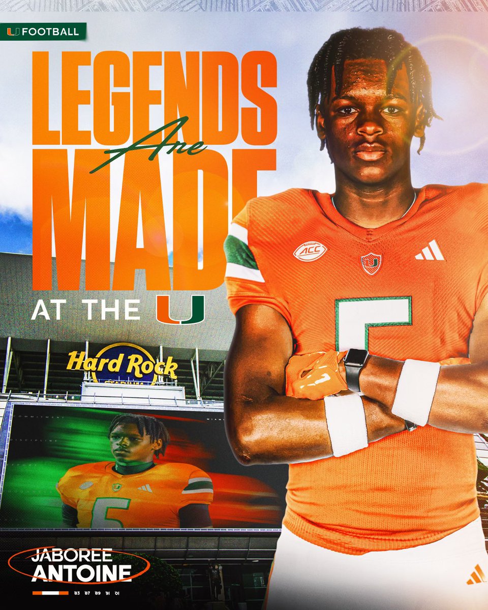 Official visit this weekend‼️ at the University of Miami🌴💚🧡
<a href="/CanesFootball/">Miami Hurricanes Football</a> <a href="/coach_cristobal/">Mario Cristobal</a> <a href="/dtrain2901/">DENNIS SMITH</a> <a href="/Co_Jackson21/">Chevis Jackson</a> <a href="/CoachRumph16/">Mike Rumph</a> <a href="/CoachEdPata/">Edwin Pata 🇭🇹</a> @CoachSewellTheU