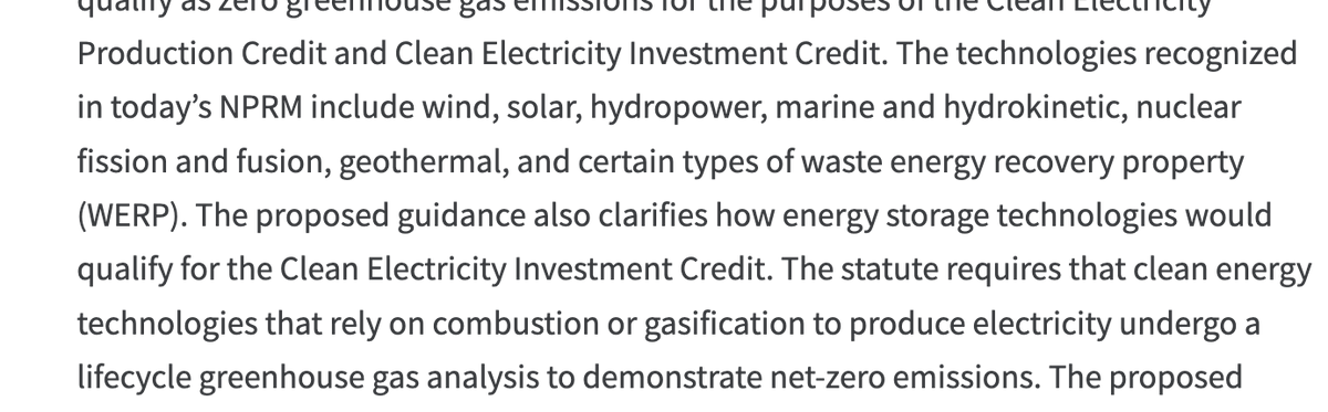 The @USTreasury has released guidance on the kinds of energy tech eligible for tax credits outlined in the Inflation Reduction Act. Those that 'rely on combustion or gasification' will garner more scrutiny than wind, solar, geothermal, etc. #energytwitter

home.treasury.gov/news/press-rel…