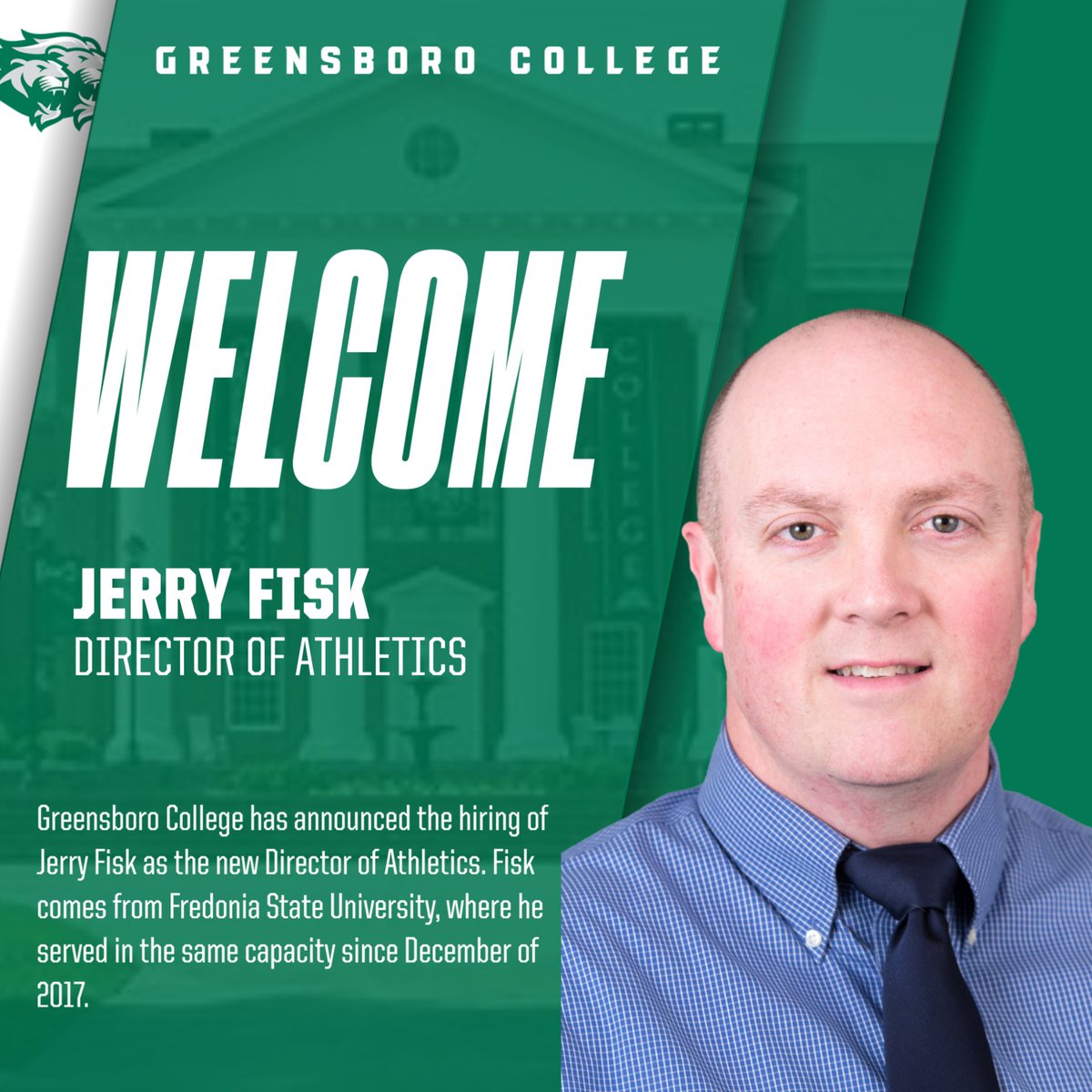 Greensboro College has announced the hiring of Jerry Fisk as new Director of Athletics beginning summer of 2024!

Fisk comes to Greensboro from Fredonia State University (NY) where he served in the same capacity. Check out the full press release at greensborocollegesports.com.