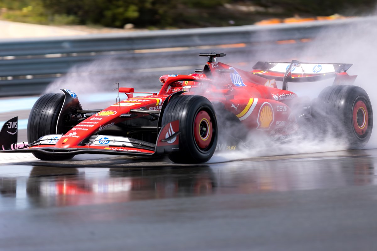 Second day of testing with @ScuderiaFerrari in Paul Ricard. @Charles_Leclerc drove on a 3.523 kms track layout, artificially watered with the circuit’s irrigation system, to reproduce as accurately as possible the conditions required to run on wet and intermediate tyres.