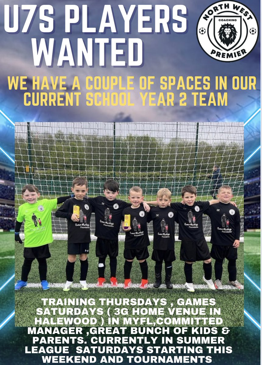 U7s school year 2 players wanted. A child wanting to play in goal would be brilliant 👍